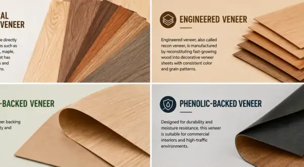 Impiallacciato: campioni di legno naturale, ingegnerizzato, con supporto in carta e fenolico. Ogni tipo ha un significato e un uso specifico.