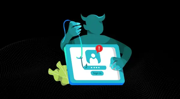 Diabeł z haczykiem próbuje wyłudzić dane logowania. Tak na czym polega phishing: oszustwo w sieci.