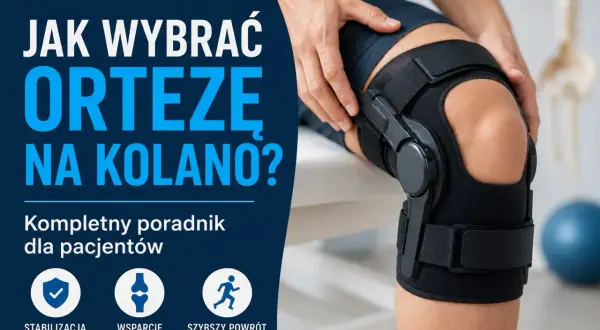 Osoba z ortezą na kolanie, która zapewnia stabilizację i wsparcie. Poradnik "Jak wybrać ortezy na kolano?".