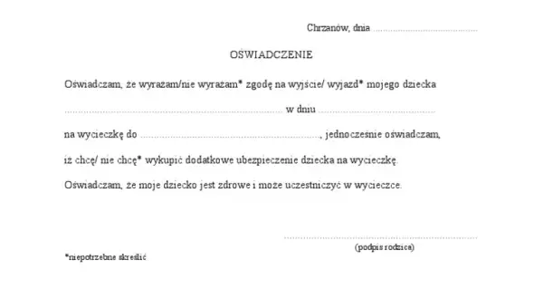 Jak napisać zgodę na wycieczkę szkolną? Bezpieczny wzór krok po kroku.