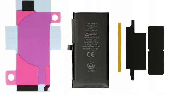 Akumulator do iPhone 13 mini, 9.34Wh. Zestaw zawiera baterię i taśmy montażowe.