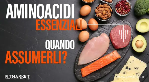 Aminoacidi essenziali: quanti grammi al giorno? Immagine mostra proteine animali e vegetali, con testo che interroga sul loro consumo.