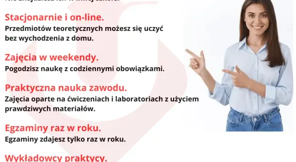 Szkoła policealna co to? Dowiedz się o autorskich kierunkach, nauce stacjonarnie i online, zajęciach w weekendy, praktycznej nauce zawodu, egzaminach raz w roku i wykładowcach praktykach.