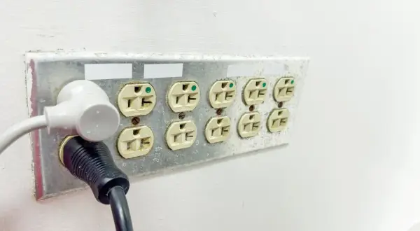 Wielostandardowe gniazdko elektryczne z podłączonymi dwoma kablami. Dowiedz się, jak podłączyć kabel 5 żyłowy do gniazdka.