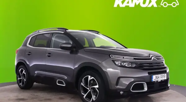 Grå Citroën C5 Aircross begagnad SUV med takräcken och snygga fälgar. Perfekt för familjen som söker komfort och stil.