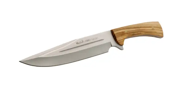 Cuchillo Muela con hoja de acero inoxidable y mango de madera de olivo. Ideal para la caza del jabalí.