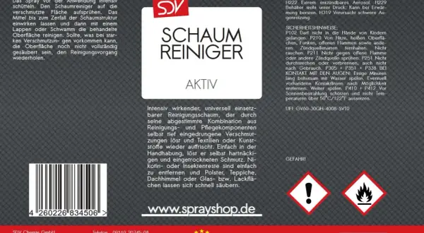 SDV Schaumreiniger: effektiv gegen Nikotin und hartnäckigen Schmutz auf vielen Oberflächen. Einfache Anwendung.
