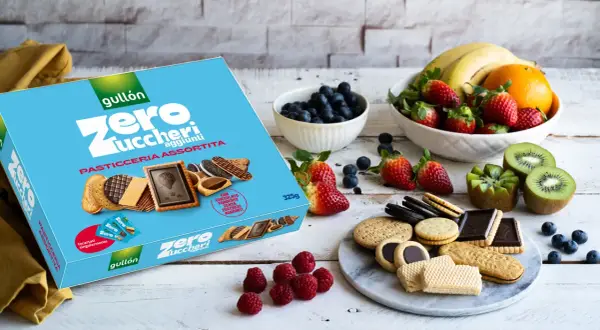 Scatola di biscotti Gullón Zero Zuccheri, assortiti, con frutta fresca e kiwi. Perfetti per chi cerca biscotti senza zucchero.