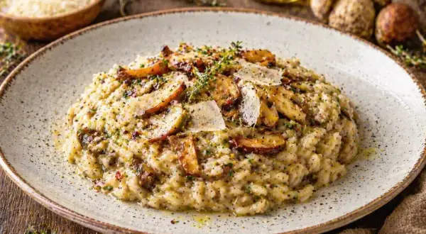 Cremiges Pilzrisotto, ein Klassiker der italienischen Küche. Perfekt für authentische Risotto Rezepte italienisch.