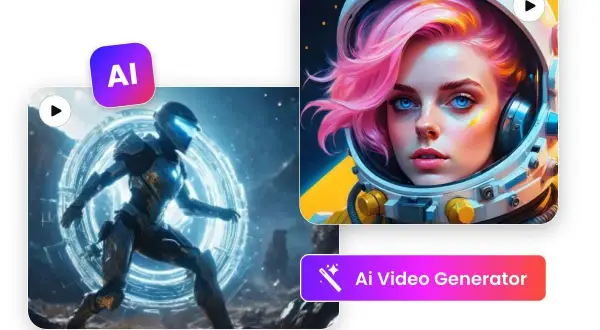 Cybernetic warrior i kosmiczna dziewczyna z różowymi włosami. Wypróbuj darmowy generator filmów AI!