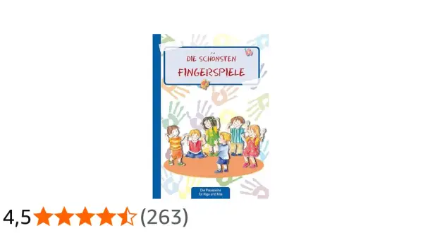 Buntes Buchcover mit Kindern, die Finger- und Bewegungsspiele im Kindergarten spielen. "Die schönsten Fingerspiele" ist der Titel.