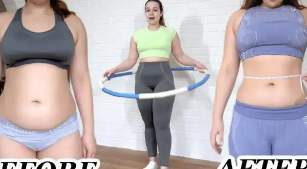 Przed i po: efekty po 2 tygodniach z hula hop. Widoczna zmiana obwodu talii.
