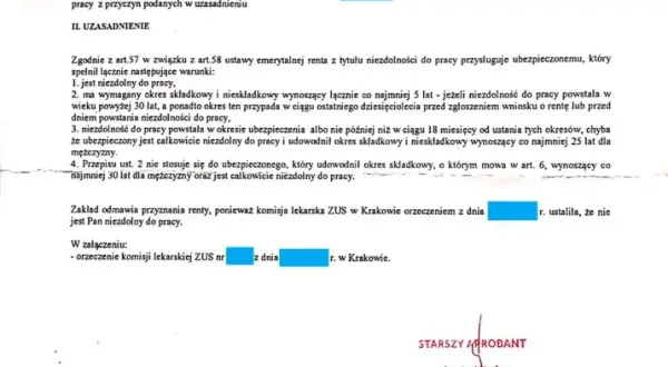 Jak wygląda decyzja ZUS o przyznaniu renty? Wzór i wyjaśnienie