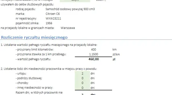 Jak poprawnie wyliczyć ryczałt samochodowy za część miesiąca – uniknij błędów