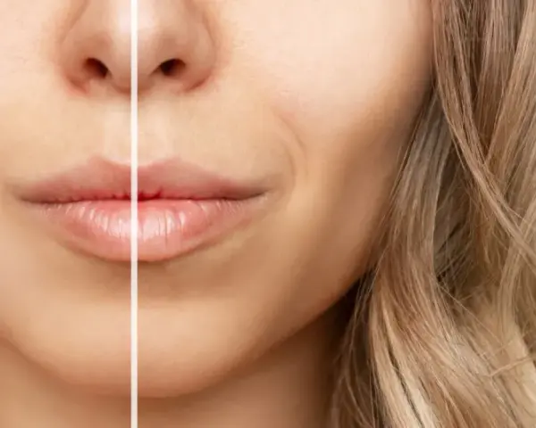 Przed i po zabiegu buccal fat removal: subtelne wygładzenie policzków, podkreślenie rysów twarzy.