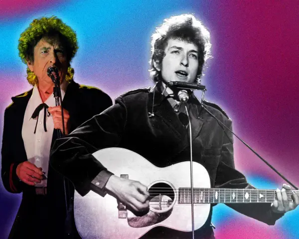 Bob Dylan, icône de la musique, joue de la guitare et de l'harmonica. Ses albums légendaires ont marqué l'histoire.