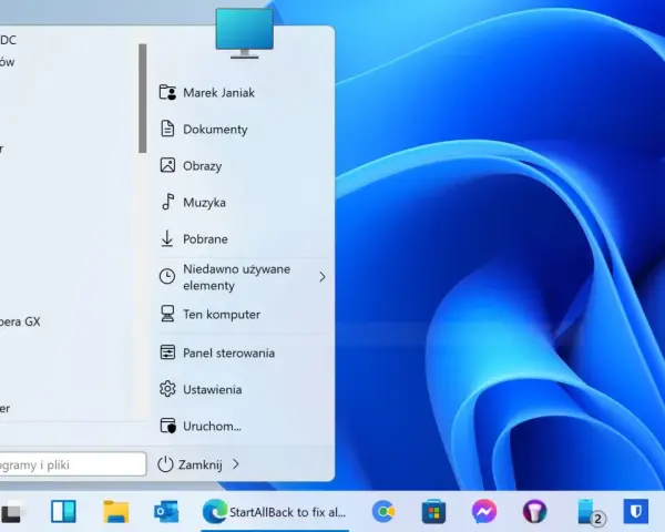 Menu Start w Windows 11: lista aplikacji, folderów i ustawień. Pokaż więcej opcji Windows 11, by znaleźć potrzebne programy.