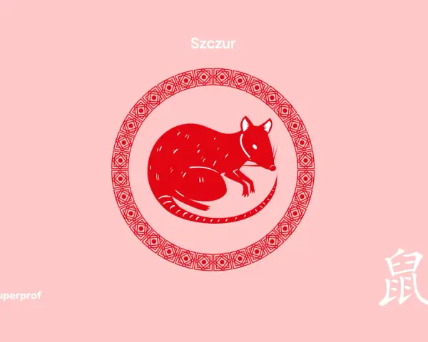 Czerwony szczur w okręgu, symbol chińskiego zodiaku. Rok 1984 był rokiem szczura.