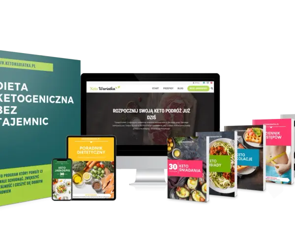 Keto dieta co to? Zobacz materiały promocyjne: "Dieta Ketogeniczna Bez Tajemnic", "Keto Jadłospis", "Poradnik Dietetyczny", "30 Keto Śniadań", "Keto Obiady", "Keto Kolacje", "Dziennik Kroków".