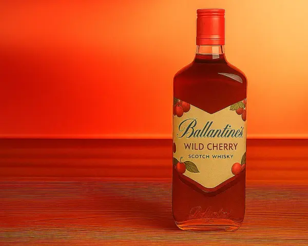 Butelka Ballantines Wild Cherry Scotch Whisky. Idealna do picia solo lub z lodem.