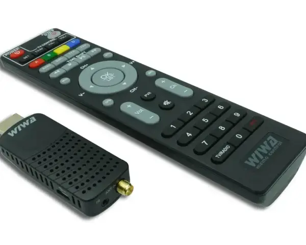 Odbiornik DVB-T i pilot marki Wiwa, umożliwiające odbiór telewizji naziemnej bez anteny.