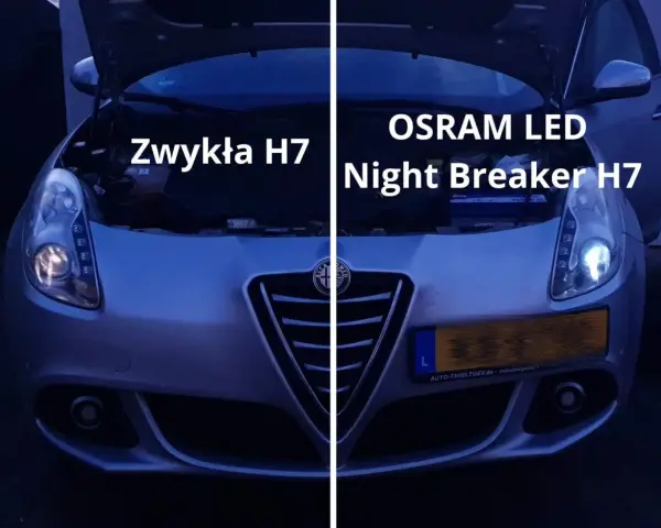 Porównanie żarówek: zwykła H7 vs OSRAM LED Night Breaker H7. Lepsza widoczność nocą dzięki nowym żarówkom.