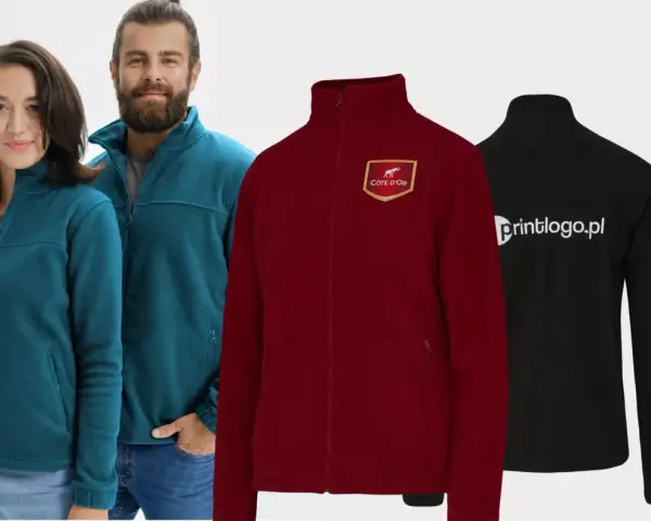 Para idealna do pracy: damski i męski polar z logo firmy. Dostępne w różnych kolorach, idealne na chłodne dni.