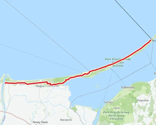 Trasa rowerowa Velo Baltica wzdłuż Mierzei Wiślanej, od ujścia Wisły przez Stegnę do Fromborka.