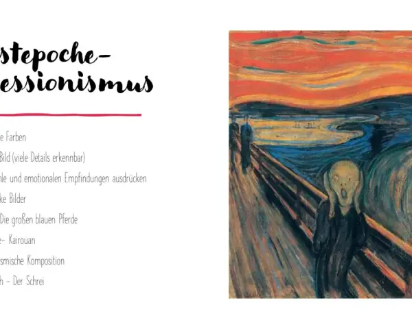 Gemälde "Der Schrei" von Edvard Munch mit expressionistischen Merkmalen.