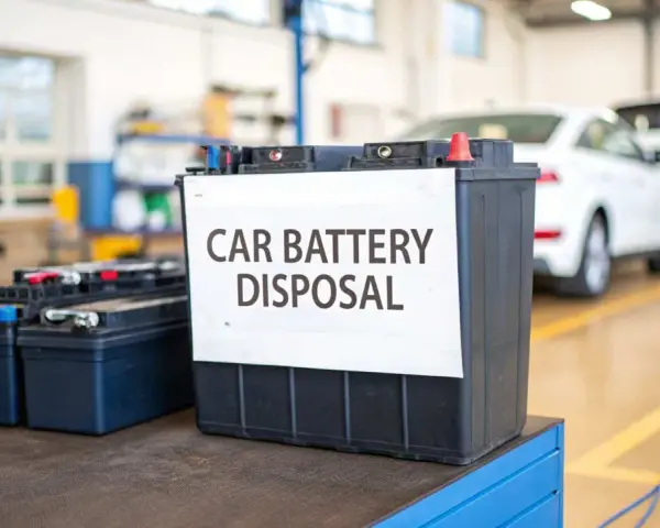 Car battery disposal bin in a garage, ready for responsible car battery recycling.