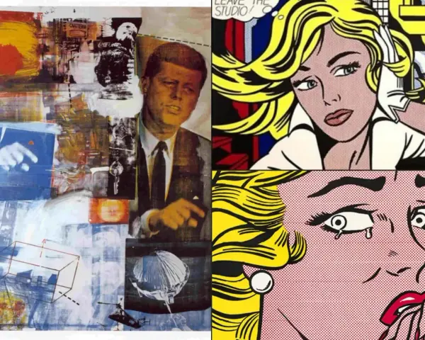 Collage mit JFK und Pop-Art-Künstler-Werken von Lichtenstein.