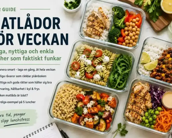 Matlådor för veckan med recept på billiga, nyttiga och enkla luncher. Fem färdiga exempel på matlådor som sparar tid och pengar.