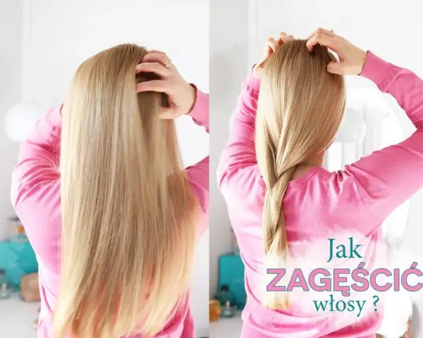 Dwie wersje fryzury: rozpuszczone blond włosy i splecione w luźny warkocz. Poradnik jak zagęścić włosy.