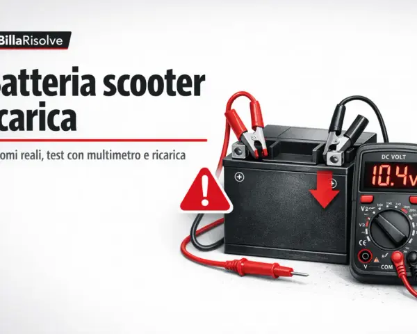 Batteria scooter scarica: test con multimetro e indicazione di ricarica.