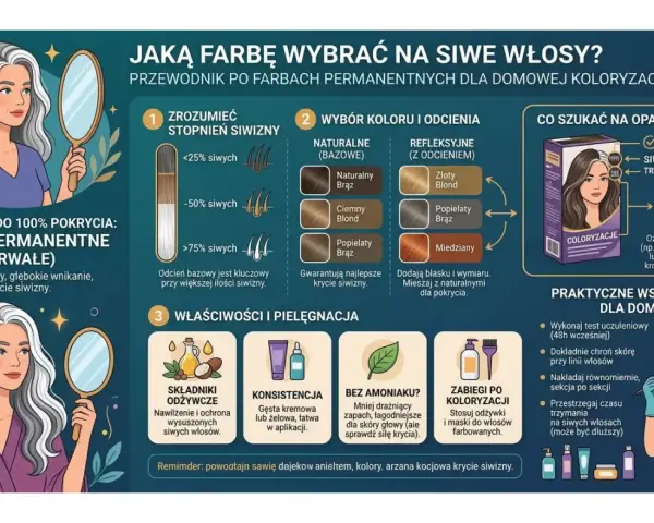 Jaka farba na siwe włosy? Przewodnik po farbach permanentnych, odcieniach i pielęgnacji dla idealnego krycia siwizny.