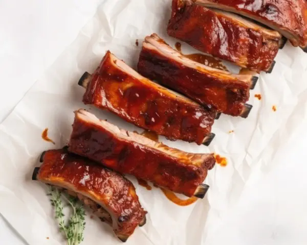Costillas a la miel, jugosas y glaseadas, listas para disfrutar. Un manjar irresistible.