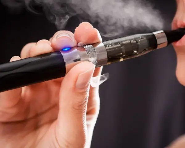 Persona usa un vaper saludable, exhalando vapor blanco.