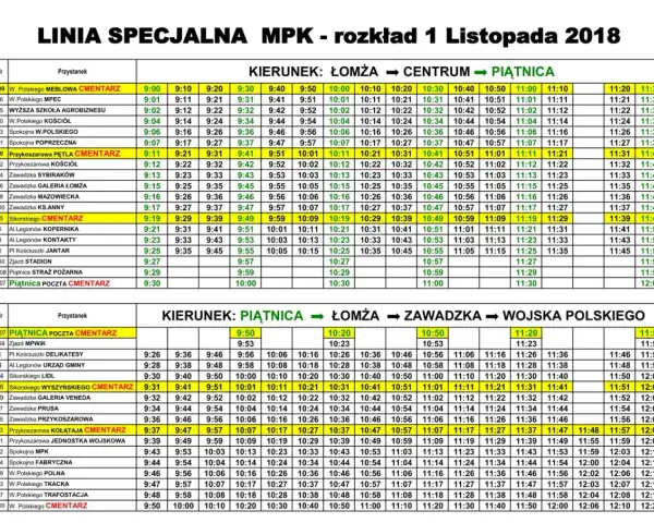 Rozkład jazdy dworca Łomża: linia specjalna MPK Łomża – Centrum – Piątnica oraz Piątnica – Łomża – Zawadzka – Wojsko Polskie.