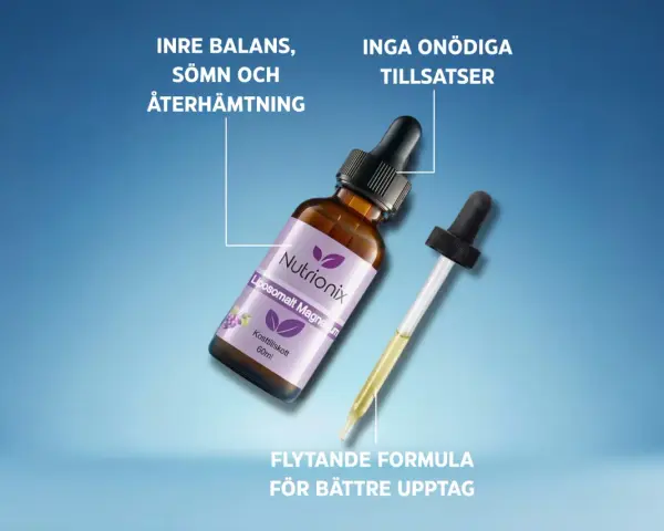 Flytande liposomalt magnesium från Nutrionix för inre balans, sömn och återhämtning. Kan vara ett stöd vid klimakteriet. Inga onödiga tillsatser.