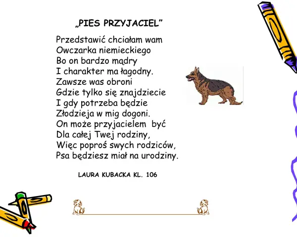 Wiersz "Pies przyjaciel" o mądrym owczarku niemieckim, który obroni i będzie towarzyszem. Mój pies wiersz.