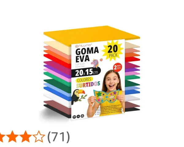 Pack de 20 láminas de goma eva de colores surtidos, ideal para manualidades y proyectos creativos.