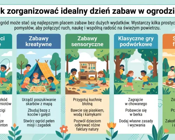 Pomysły na zabawy w ogrodzie: ruchowe, kreatywne, sensoryczne, gry podwórkowe i piknik. Idealny dzień pełen radości na świeżym powietrzu.