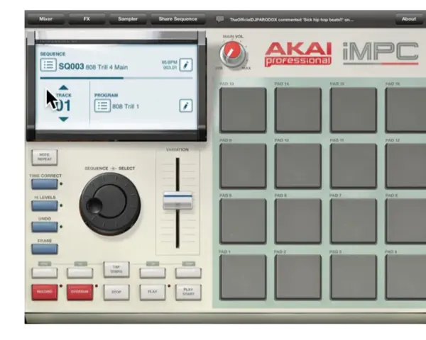 AKAI MPC Software, ein rap beat maker, mit Pads und Bedienelementen für Musikproduktion.