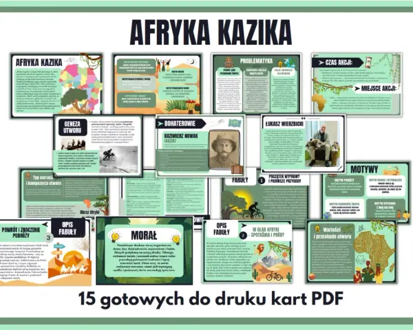 Afryka Kazika: karty PDF z motywami, fabułą i morałem. Poznaj przygody Kazika i jego podróże po Afryce.
