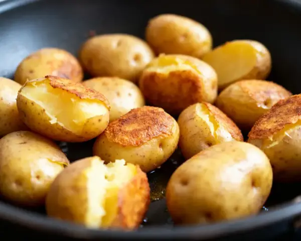 Pommes de terre dorées et tendres, prêtes à être dégustées, parfaites pour une recette Cookeo facile et savoureuse.