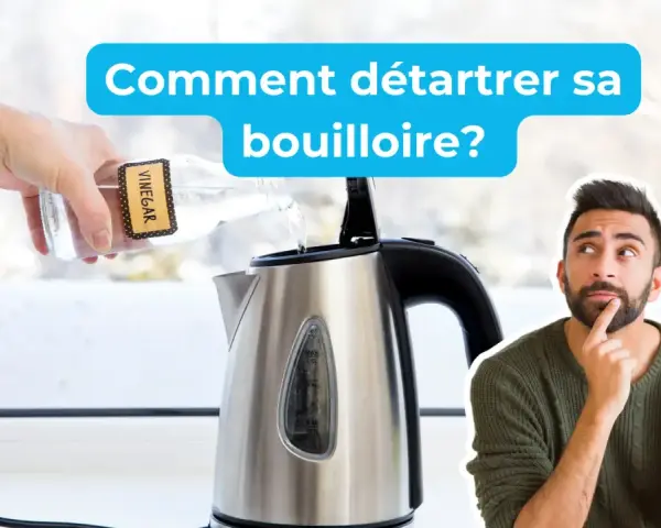 Comment nettoyer une bouilloire avec du vinaigre. Un homme réfléchit à la meilleure façon de détartrer sa bouilloire.