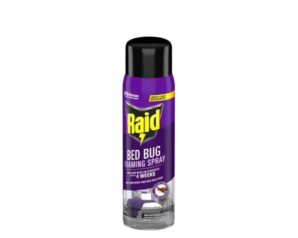 Spray Raid Bed Bug Foaming Spray para control plagas chinches. Elimina chinches y huevos hasta por 4 semanas.