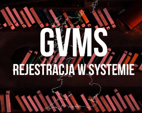 GVMs: rejestracja w systemie. Tysiące ciężarówek na parkingu tworzą tło dla tej ważnej informacji.