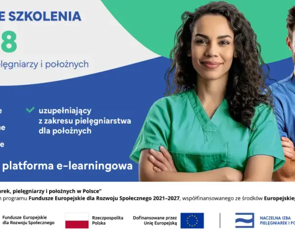 Dwie uśmiechnięte pielęgniarki w zielonych i niebieskich fartuchach. Bezpłatne szkolenia dla pielęgniarek, w tym pielęgniarstwo kardiologiczne.