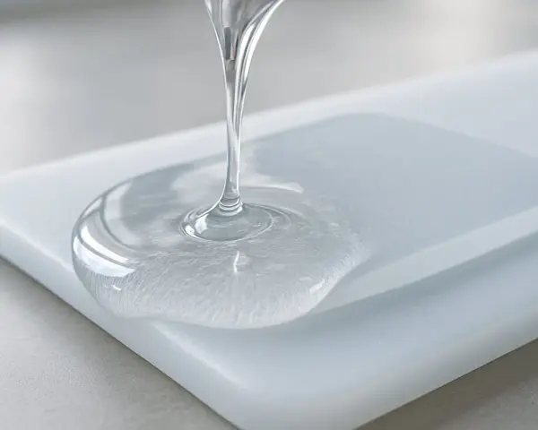 Clear resin pours onto a white acrylic surface, showing how does resin stick to acrylic.